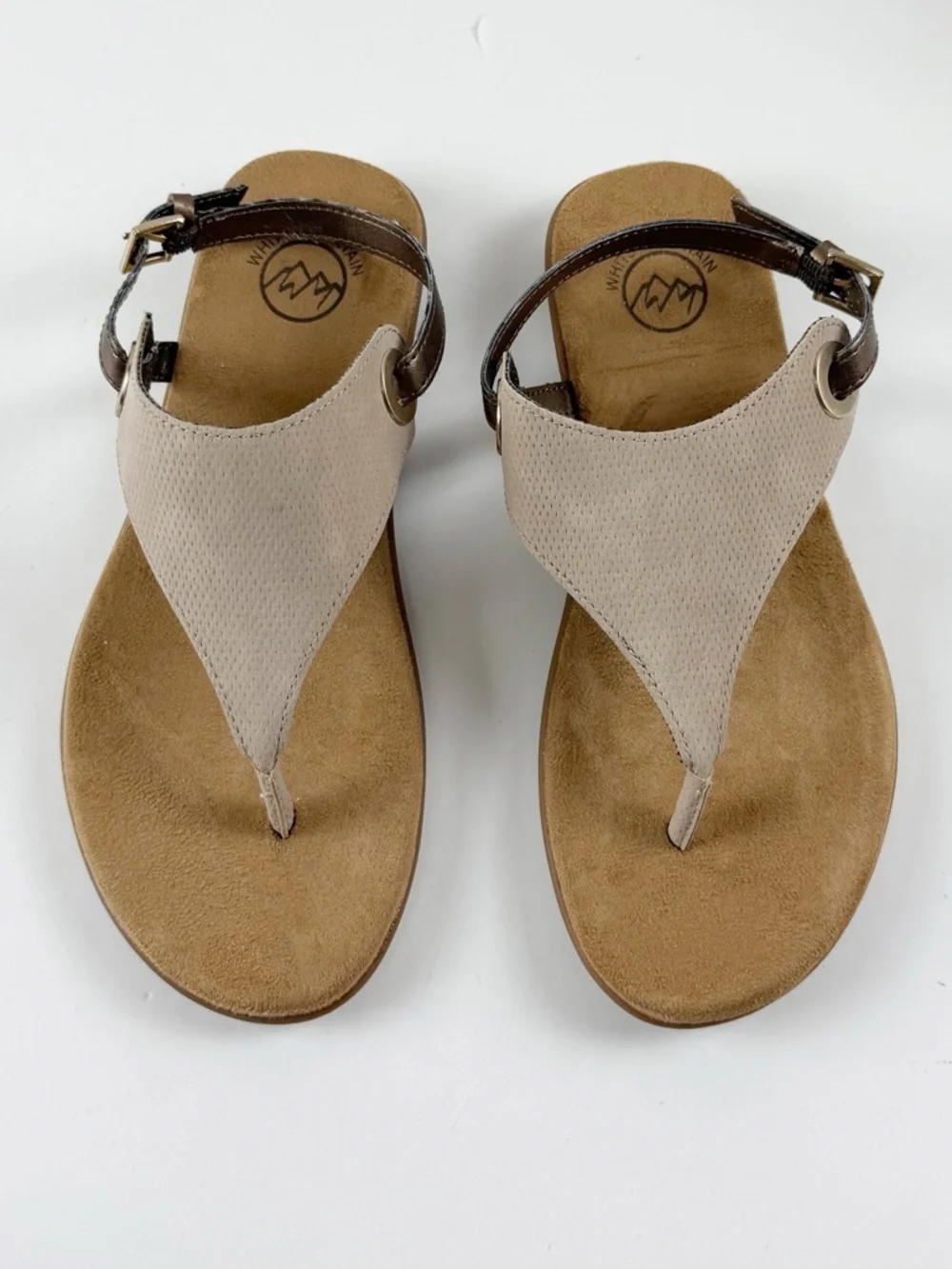 White Mountain London Flat Thong Sandals Womens 6M Taupe Faux Suede NEW